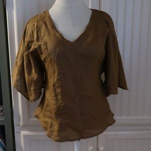 NWT CAREN SPORT BROWN LINEN BLOUSE 1X